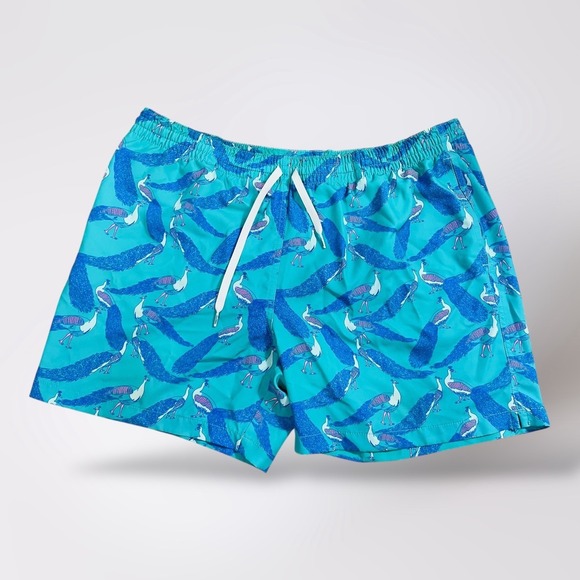 Chubbies XL Mens Swim Trunks Peacock Print Turquoise Blue Swimsuit Shorts - Picture 1 of 9
